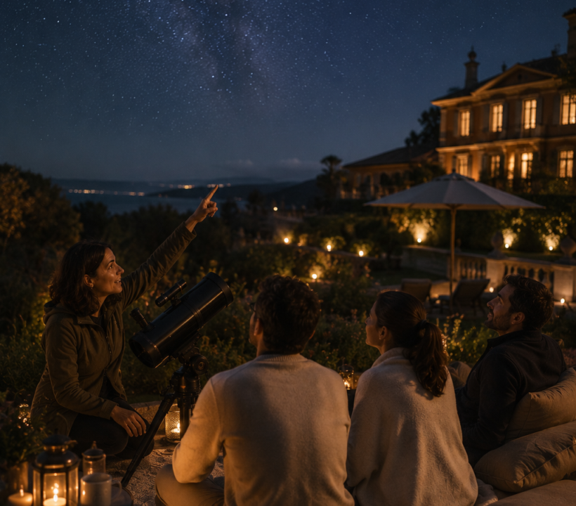 Sessão de astronomia em hotel