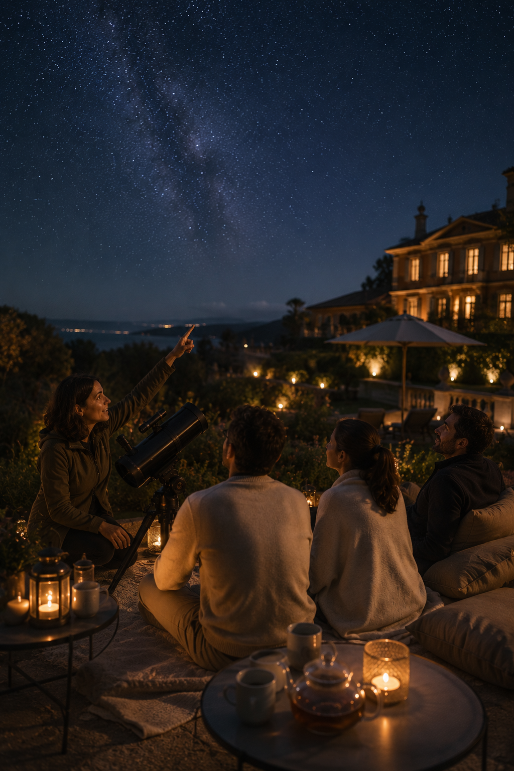 Sessão de astronomia em hotel